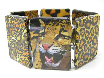 Paper art work wood stretch bracelet - leopard theme 