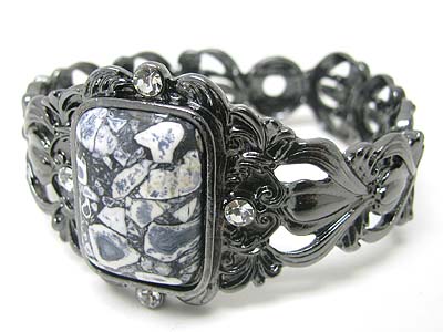 Boutique style natural stone and crystal deco metal stretch bracelet