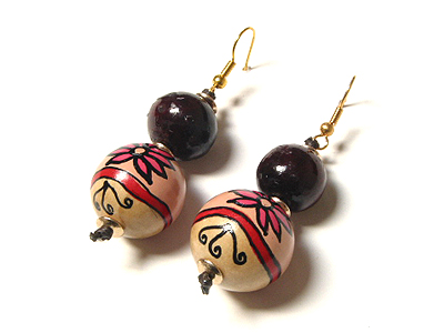 Painted wood beads and dyed wood beads earring