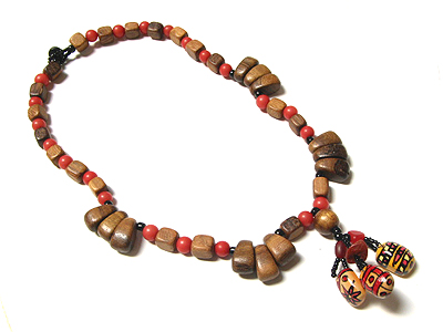 Painted wood component oval shape wood round beads dyed lacqered buri beads necklace