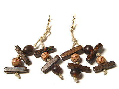 Robles wood sticks with resin beads palmwood beads nylon thread earring