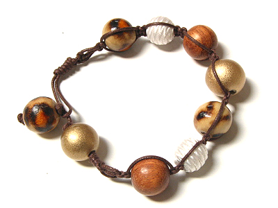 Nylon thread wrapped wood beads and painted wood beads bracelet