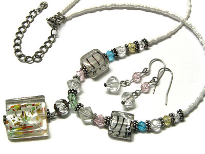 Italian glass beads necklace and earring set