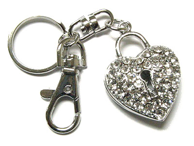 Crystal heart lock key holder charm