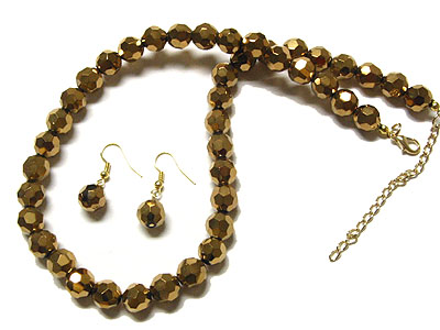 Metallic coating glass beads necklace and earring set