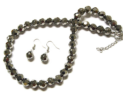 Metallic coating glass beads necklace and earring set