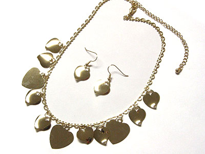 Metal multi heart dangle necklace and earring set