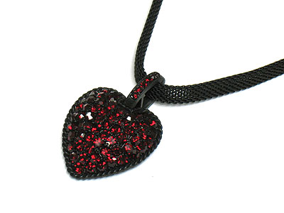 Crystal puff heart mat mesh necklace 