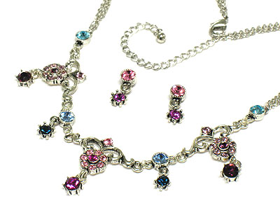 Austrian crystal flower necklace and earring set