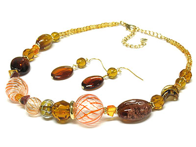 Genuine glass ball and regin beads necklace and earring set