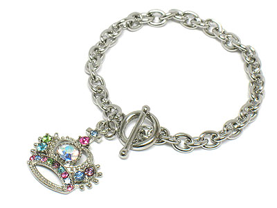 Crystal crown charm toggle bracelet