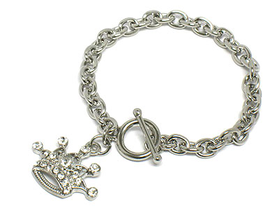 Crystal crown charm toggle bracelet