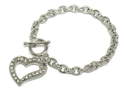 Crystal heart charm toggle bracelet