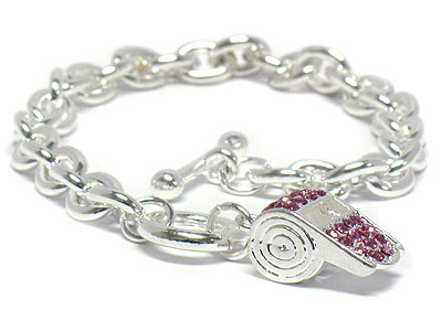 Crystal whistle charm toggle bracelet