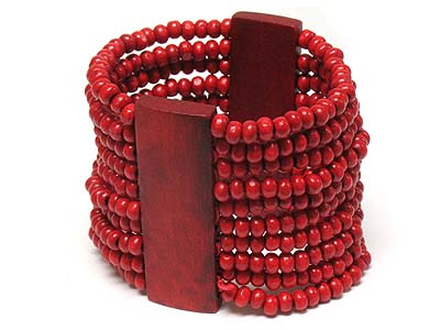 Multi wood bead row stretch bracelet