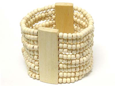 Multi wood bead row stretch bracelet