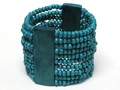 Multi wood bead row stretch bracelet