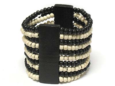 Multi wood bead row stretch bracelet