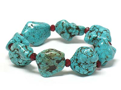 Turquoise stone link elastic bracelet 