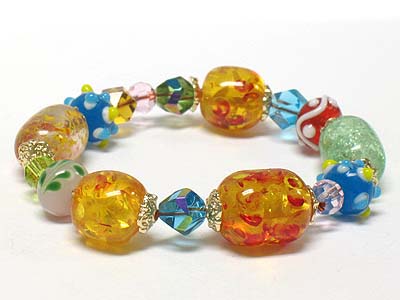 Multi shape colorful glass beads elastic bracelet