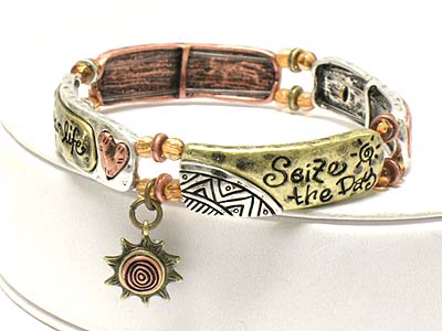 Multi pattern and message elastic bracelet with sun shape charm