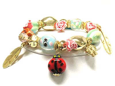 Garden theme multi charms elastic bracelet