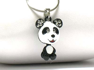 Made in korea whitegold plating crystal and enamel cartton character necklace - little panther