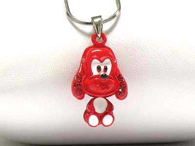 Made in korea whitegold plating crystal and enamel cartton character necklace - little puppy