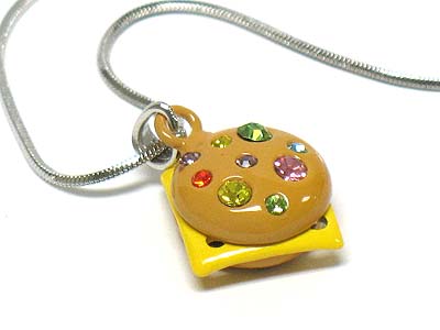 Made in korea whitegold plating crystal and enamel miniature necklace - cheese burger