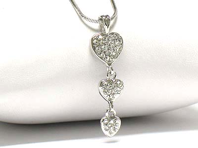 Made in korea whitegold plating tiple heart cascade drop necklace -valentine