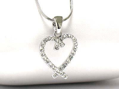 Made in korea whitegold plating crystal heart necklace -valentine