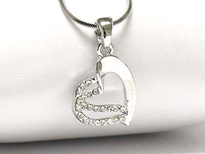 Made in korea whitegold plating crystal double heart necklace -valentine