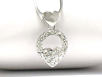 Made in korea whitegold plating crystal heart drop necklace