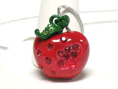 Made in korea whitegold plating crystal and enamel apple necklace