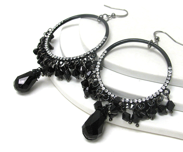 Crystaol stud facet glass beads dangle hoop earring - hoops