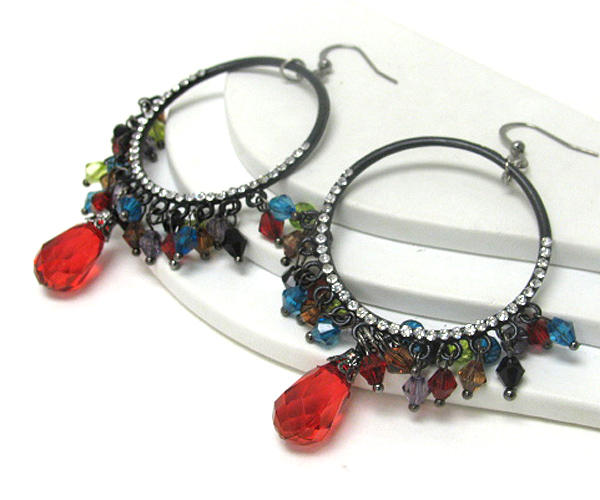 Crystaol stud facet glass beads dangle hoop earring - hoops