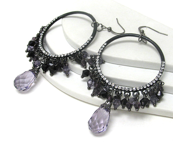 Crystaol stud facet glass beads dangle hoop earring - hoops