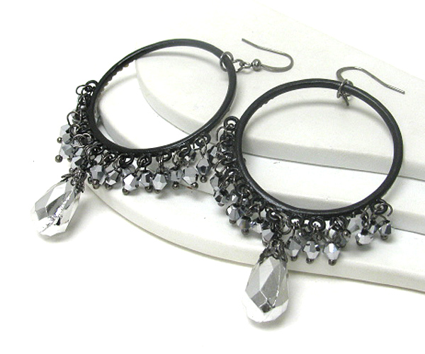 Crystaol stud facet glass beads dangle hoop earring - hoops