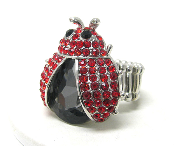 Large crystal stud ladybug stretch ring