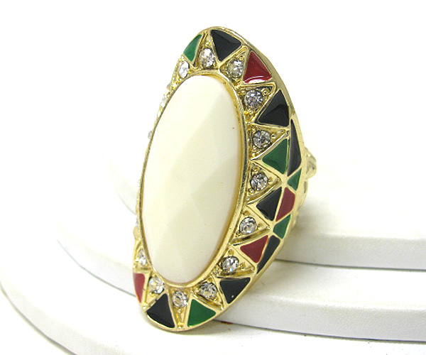 Crystal stud abstract enamel art long finger stretch ring