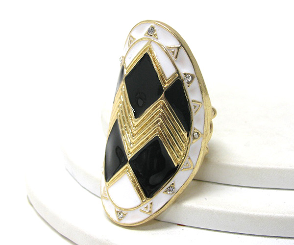 Crystal stud abstract enamel art long finger stretch ring