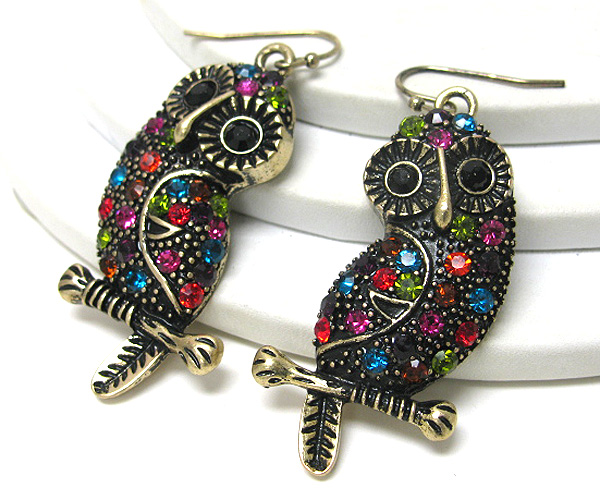 Crystal stud owl earring