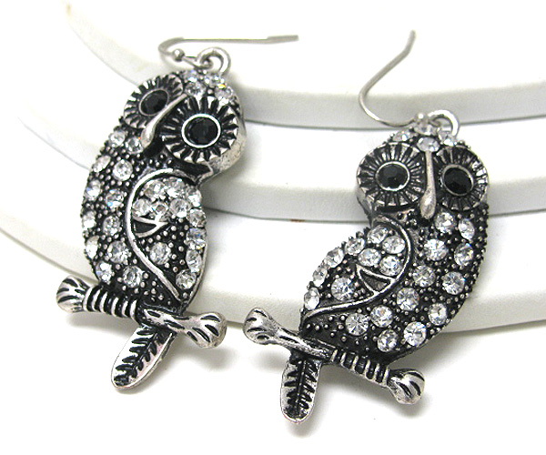 Crystal stud owl earring