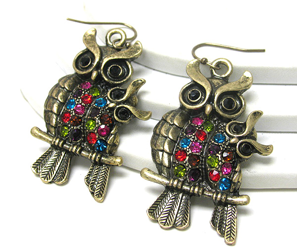 Crystal stud owl earring