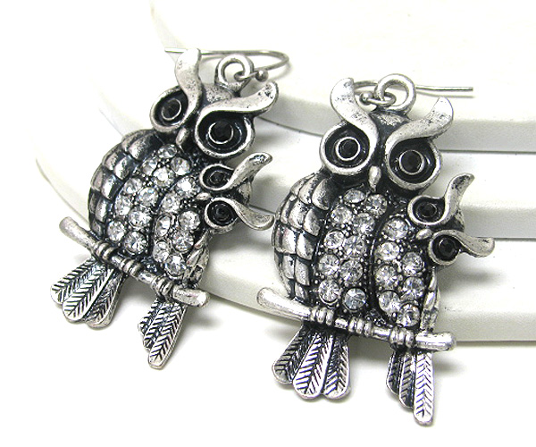 Crystal stud owl earring