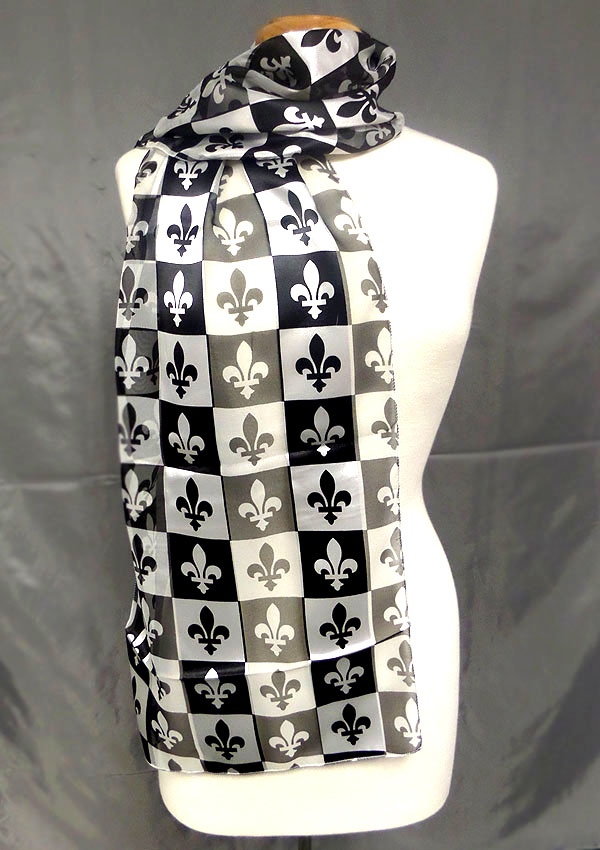 Fleur de lis theme satin stripe print sash scarf - 13x60 inch - 100% polyester