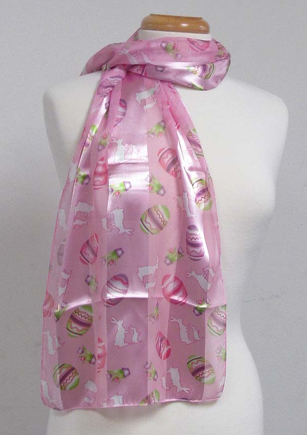 Easter bunny and eggs theme satin stripe print sash scarf - 13x60 inch - 100% polyester