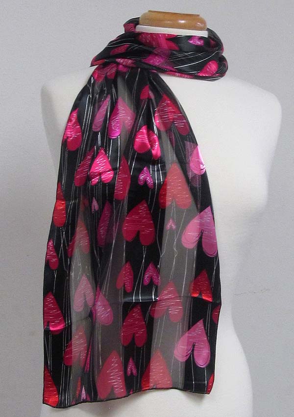 Valentine heart theme satin stripe print sash scarf - 13x60 inch - 100% polyester -valentine