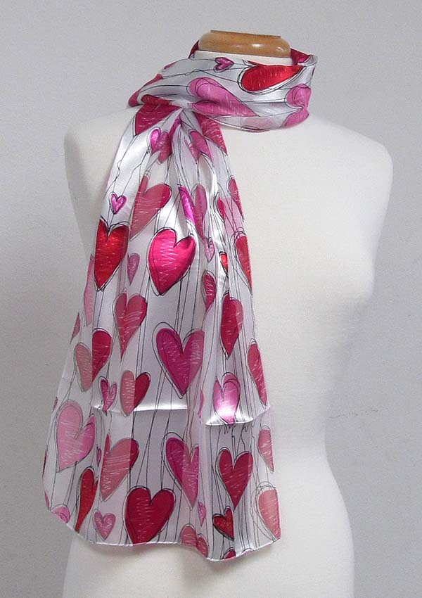 Valentine heart theme satin stripe print sash scarf - 13x60 inch - 100% polyester -valentine