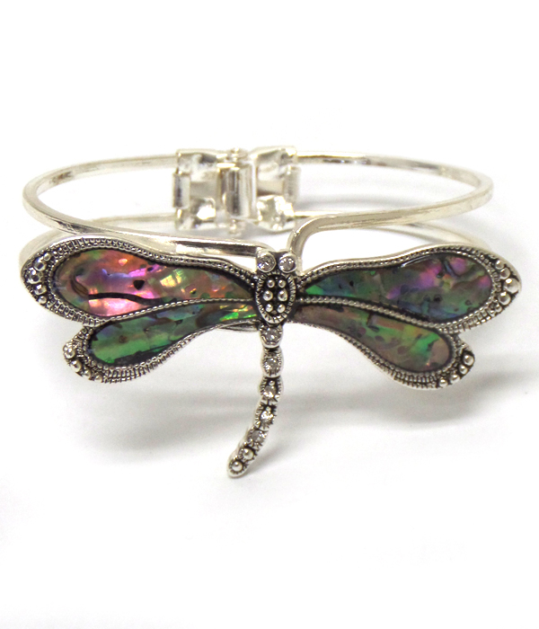 Abalone stone dragonfly hinge bracelet